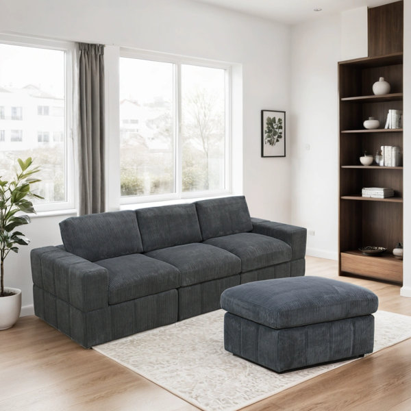 Latitude Run® Premium Corduroy Reversible Modular Living Room Sofa With Ottomans | Wayfair